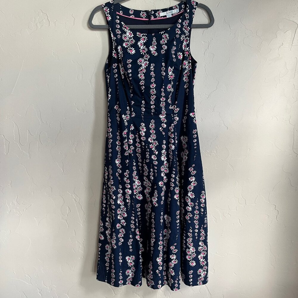 Boden Navy Blue Midi A-line Dress with Sleeveless Design and Scoop Neck